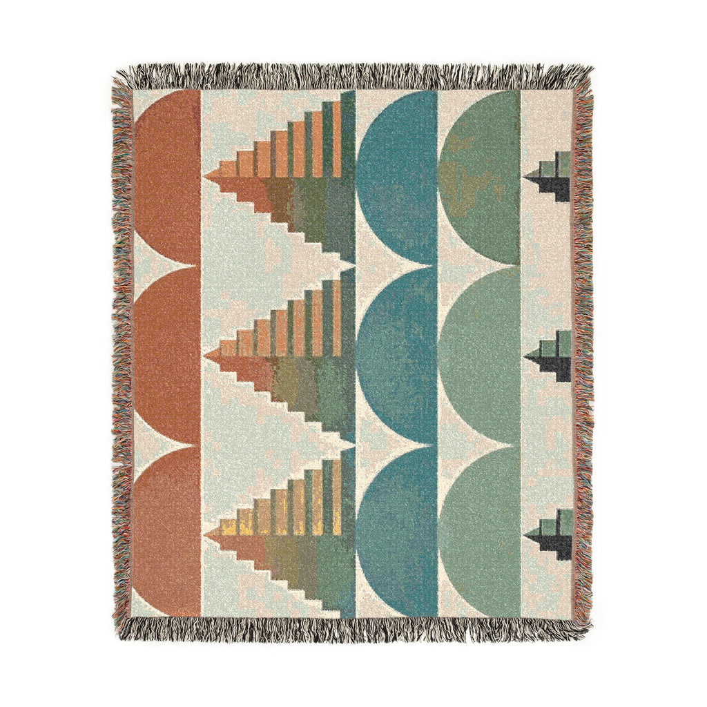 Southwest Geo Pattern Woven Blanket | Pyramid Arc Throw, Earth Tones