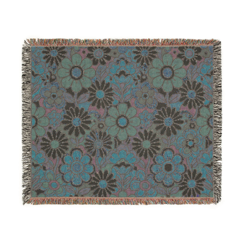Retro Floral Woven Blanket | Vintage Flower Pattern Throw