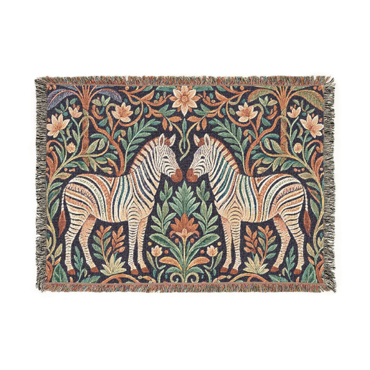 Zebra Tapestry Woven Blanket | Boho Vintage Floral Motif