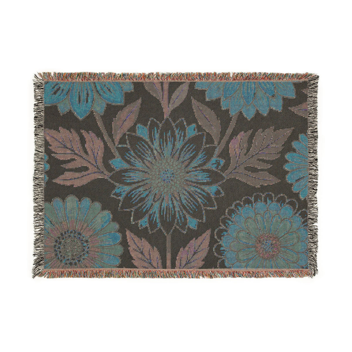 Sunflower and Dahlia floral Woven Blanket | boho floral throw tapestry