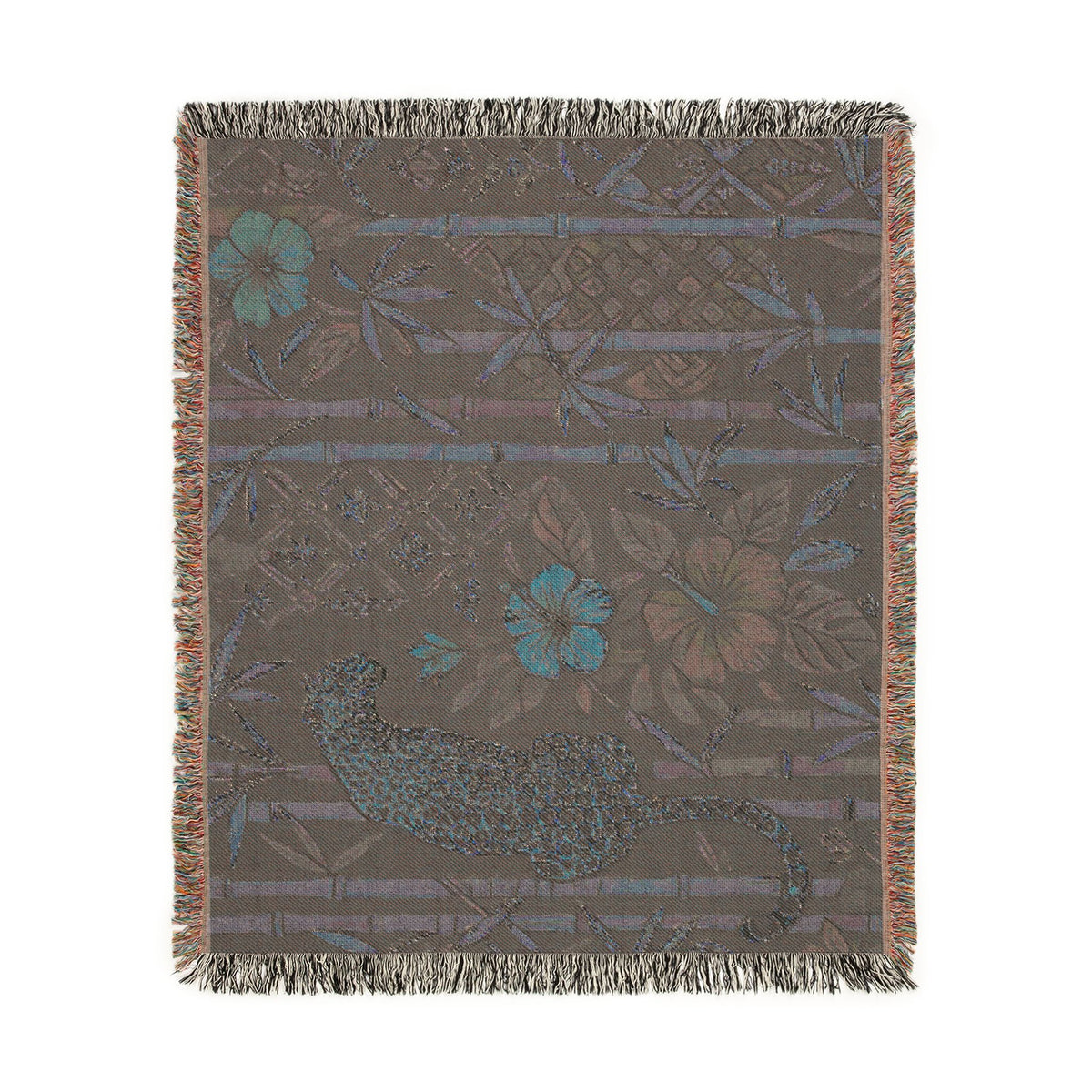 Golden Leopard Floral Woven Blanket | Tropical Bamboo Throw
