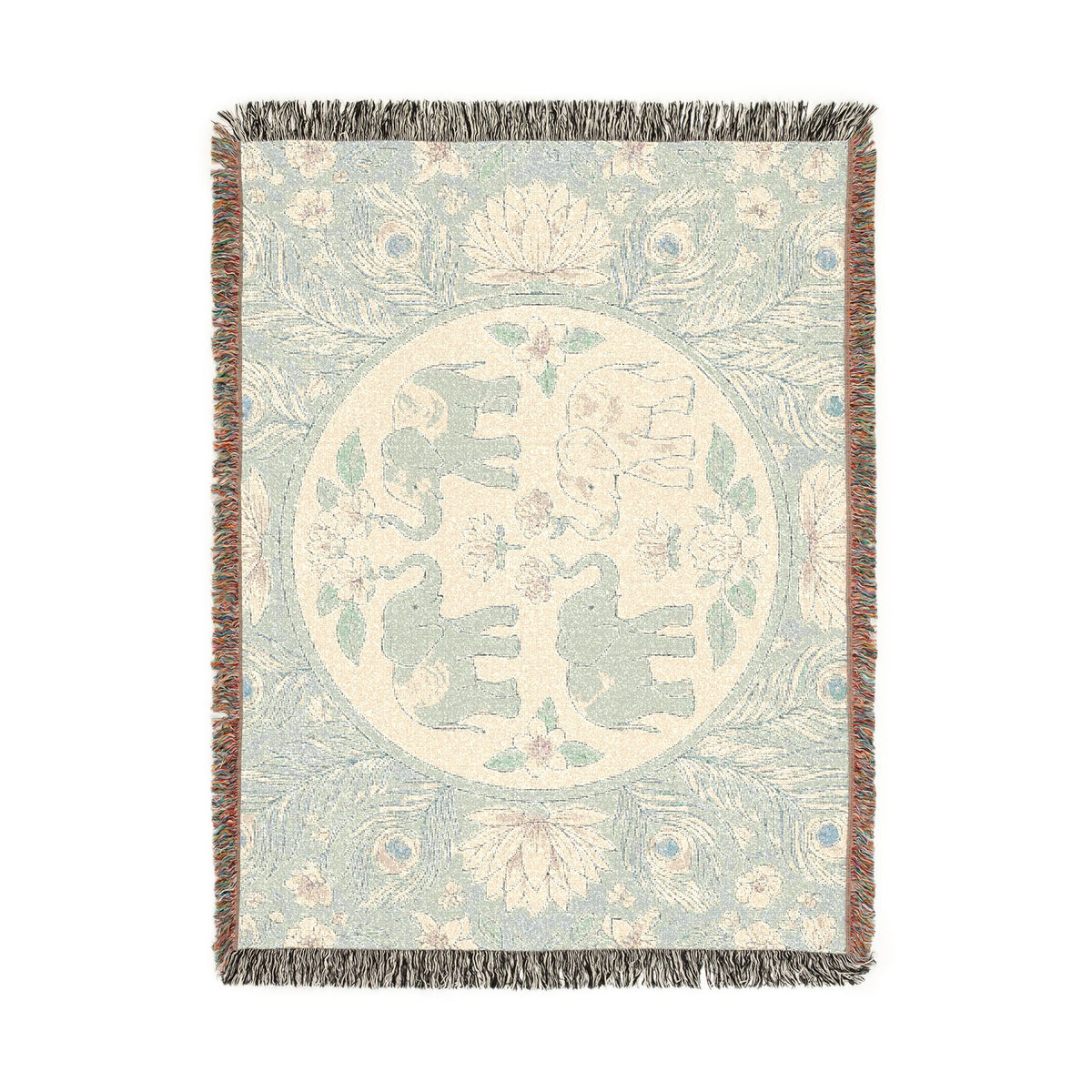 Elephant Medallion Woven Blanket | Boho Floral Throw