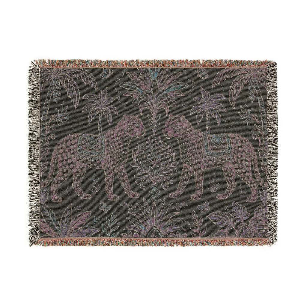 Paisley Tiger Tapestry Woven Blanket | Boho Palm Motif