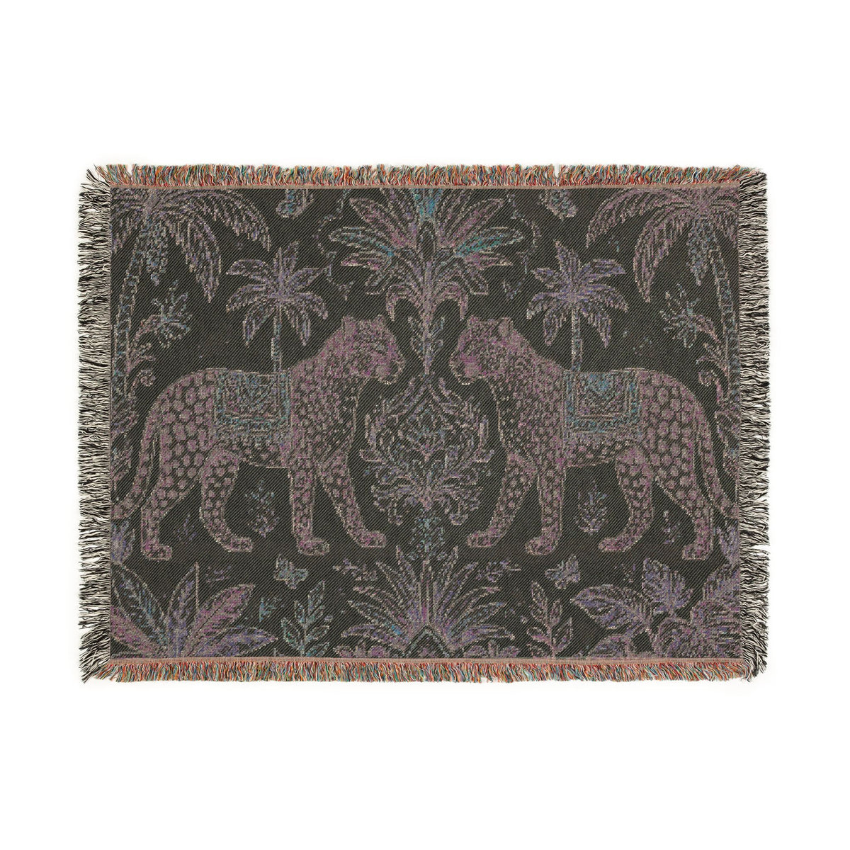 Paisley Tiger Tapestry Woven Blanket | Boho Palm Motif