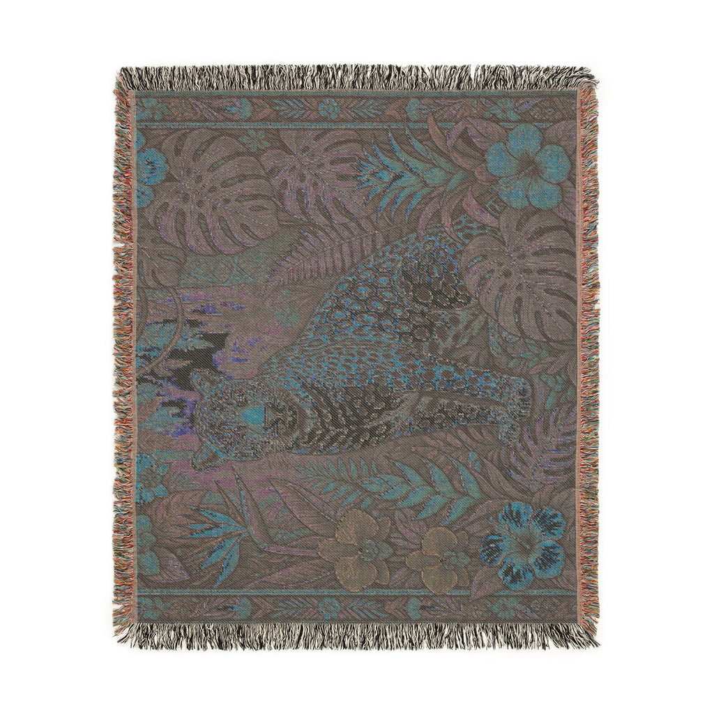 Jungle Leopard Woven Blanket | Tropical Animal Tapestry Throw