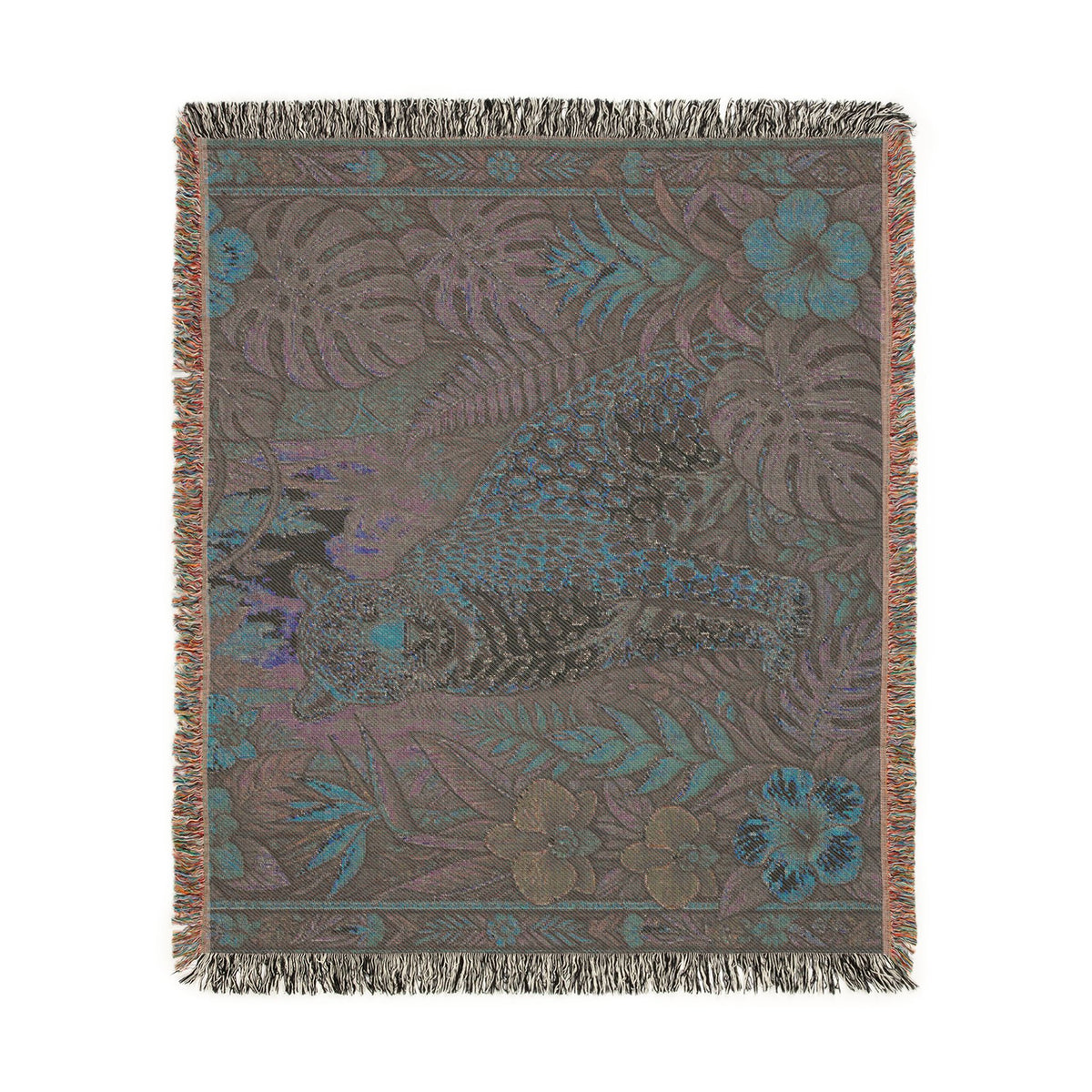 Jungle Leopard Woven Blanket | Tropical Animal Tapestry Throw