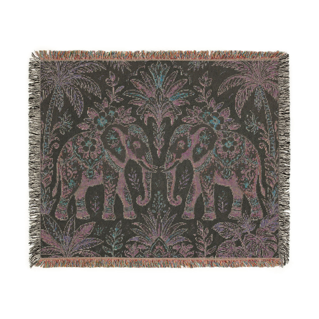 Boho Elephant Tapestry Woven Blanket | Palm Tree Floral Pattern