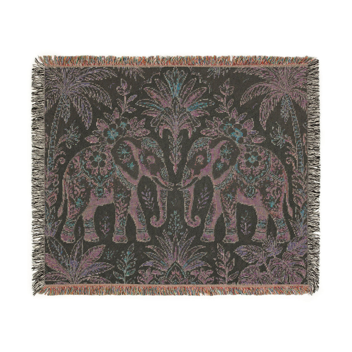 Boho Elephant Tapestry Woven Blanket | Palm Tree Floral Pattern