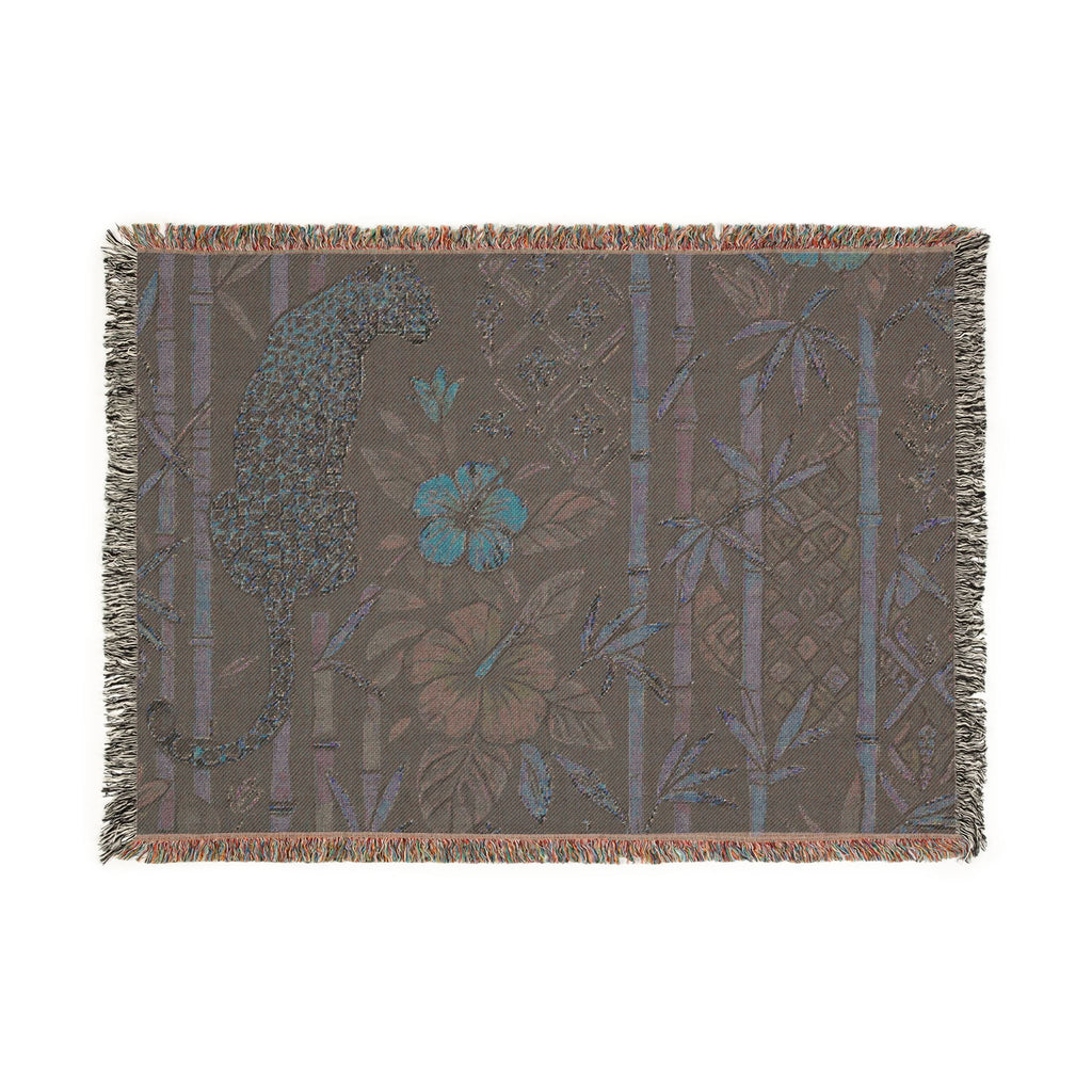 Golden Leopard Floral Woven Blanket | Tropical Bamboo Throw