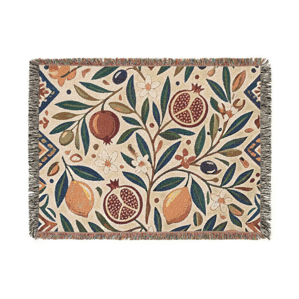 Pomegranate Olive Branch Woven Blanket | Botanical Throw