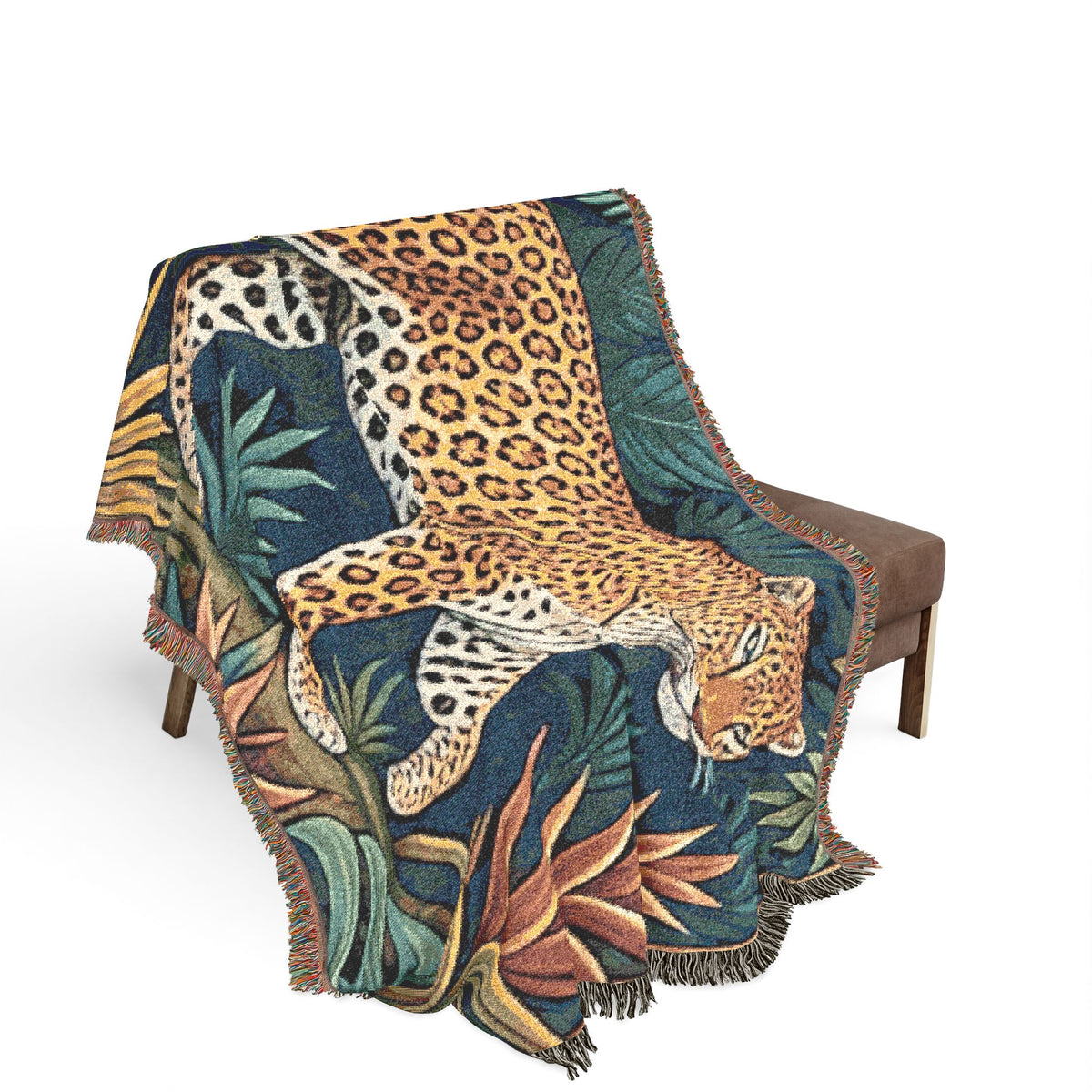 Leopard Jungle Tapestry Woven Blanket | Botanical Animal Throw