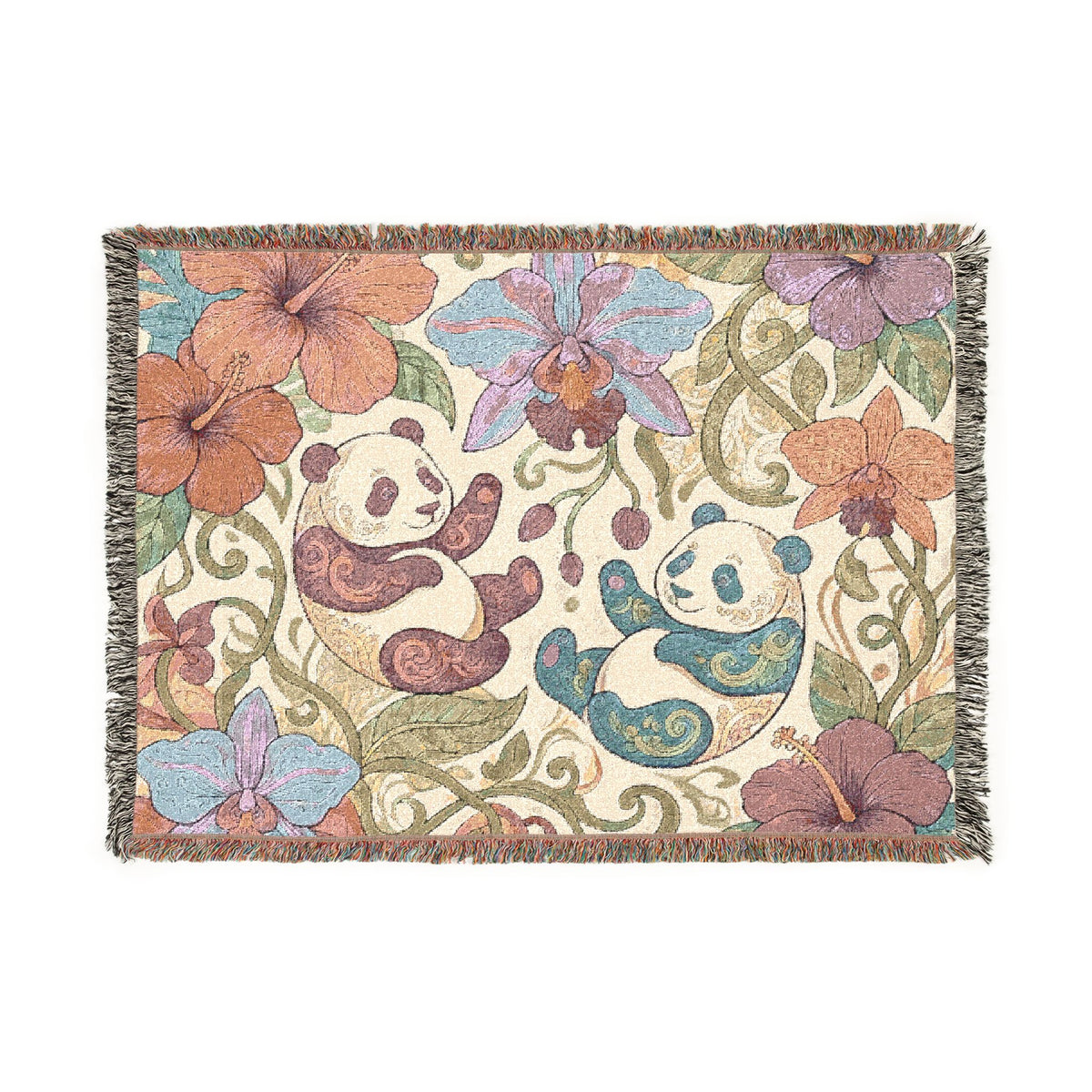 Tropical Panda Bear Woven Blanket I Animal Throw