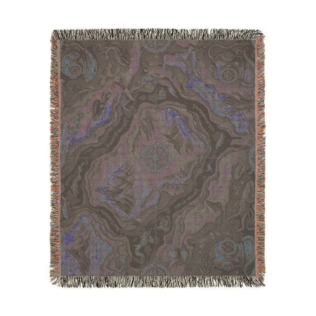 Fantasy Map Woven Blanket | Nautical Compass, Island Landscape Tapestry Throw Deep Sea