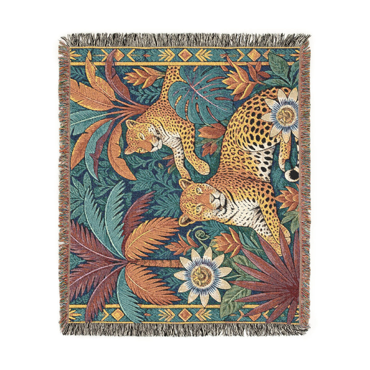 Tropical Leopard Tapestry Woven Blanket | Jungle Animal Throw