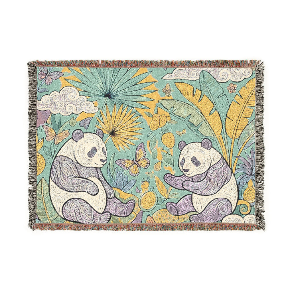 Panda Floral Tapestry Woven Blanket | Jungle Leaves, Sunflower Motif