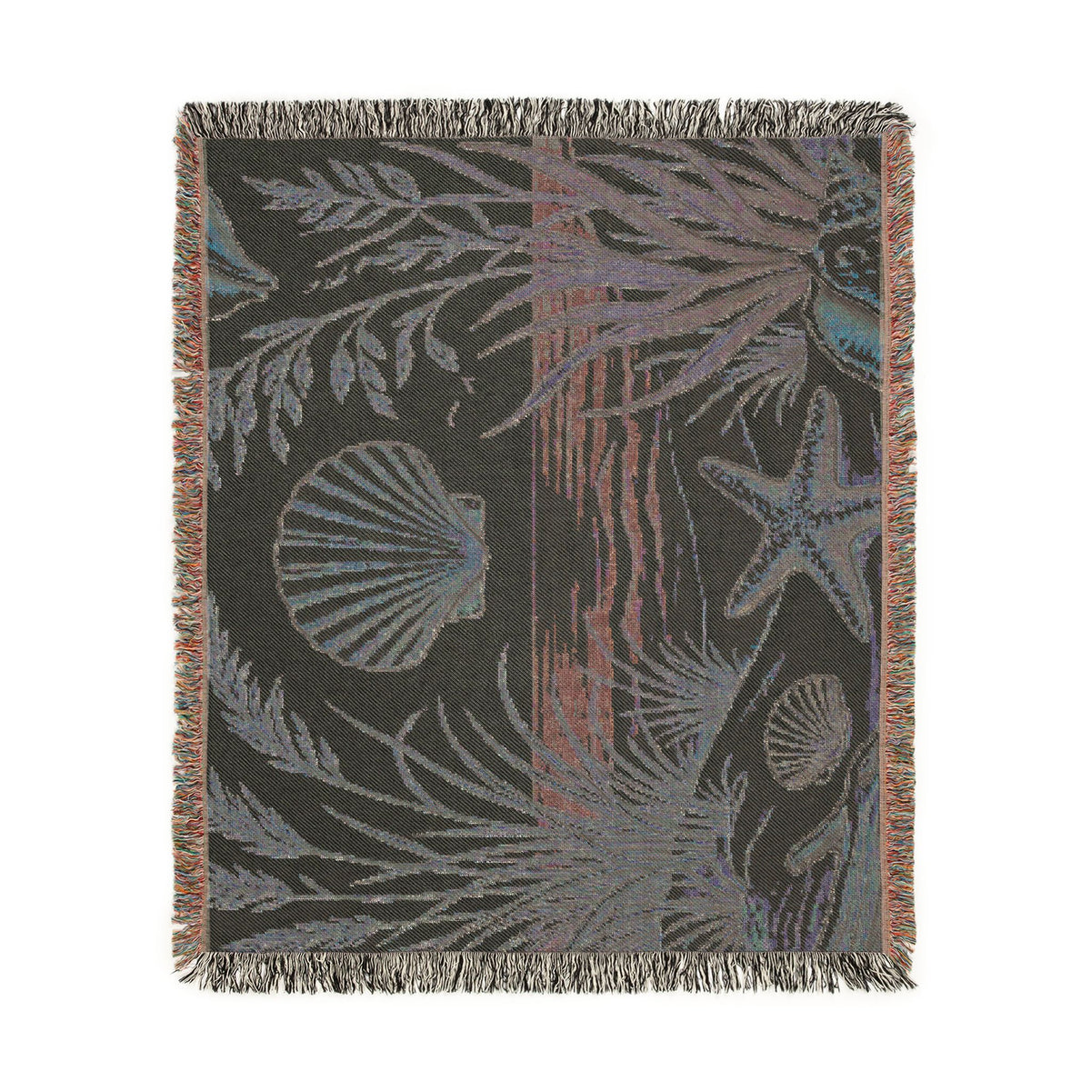 Seashell Beach Scene Woven Blanket | Coastal Ocean Tapestry Throw