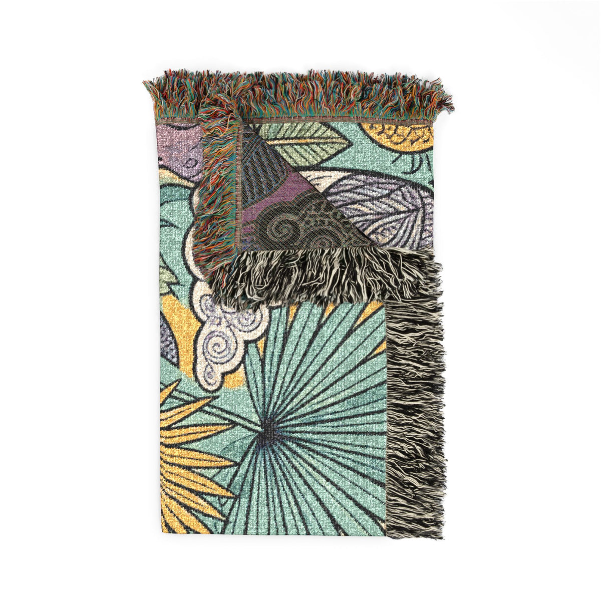Panda Floral Tapestry Woven Blanket | Jungle Leaves, Sunflower Motif