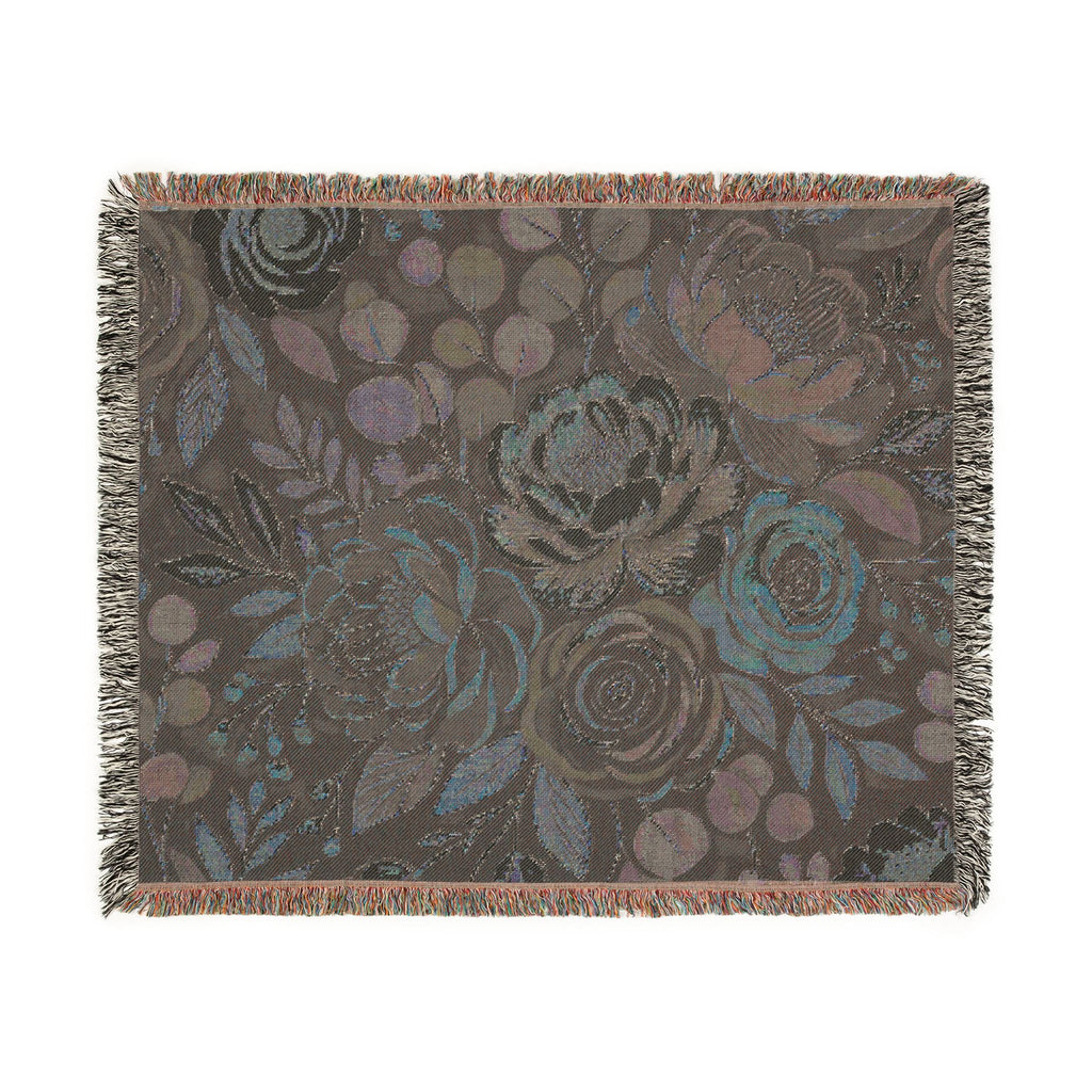 Modern Floral Woven Blanket | Botanical Pattern Throw, Neutral Home Decor
