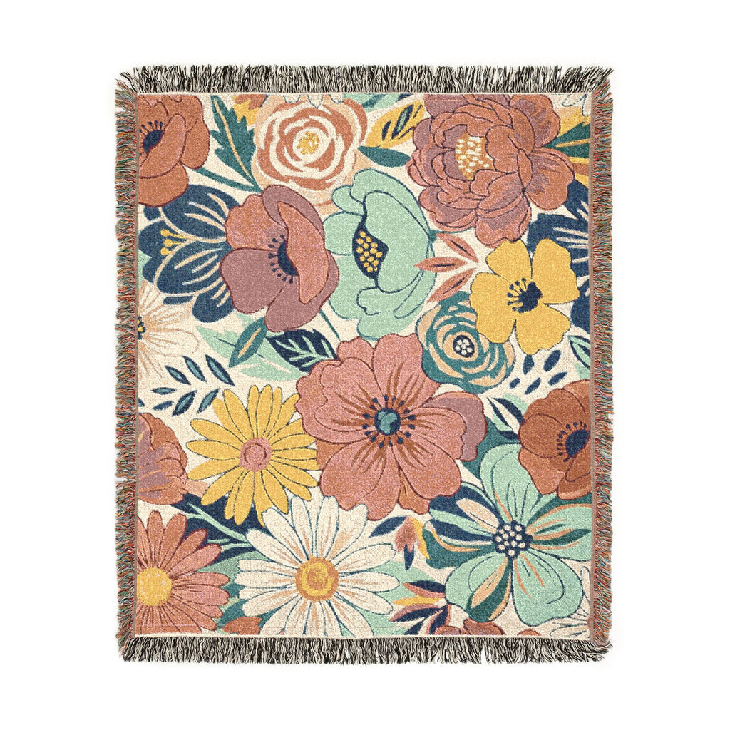 Bold Floral Print Woven Blanket | Flower Pattern Throw, Cozy Home Decor