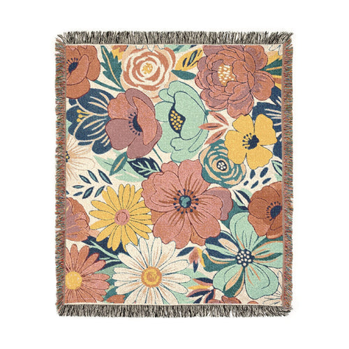 Bold Floral Print Woven Blanket | Flower Pattern Throw, Cozy Home Decor