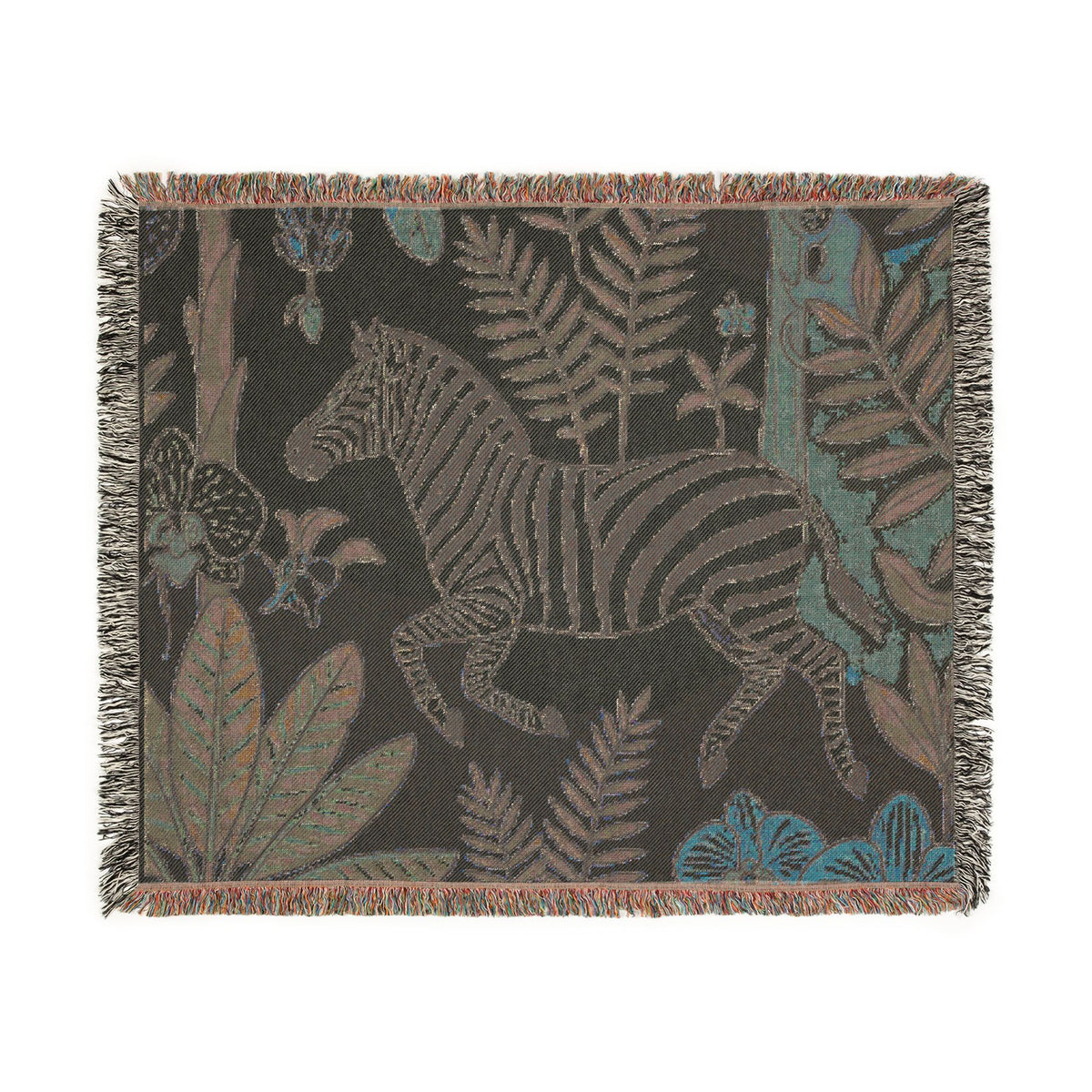 Zebra Jungle Illustration Woven Blanket | Botanical Animal Throw