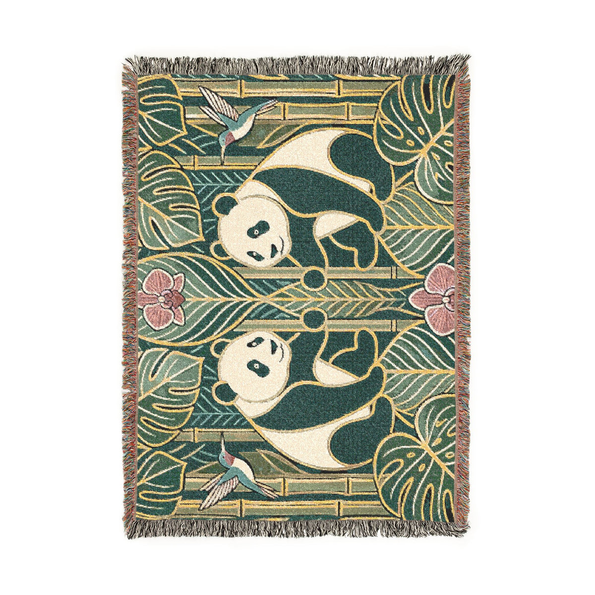 Art Nouveau Panda Woven Blanket | Bamboo Motif Throw
