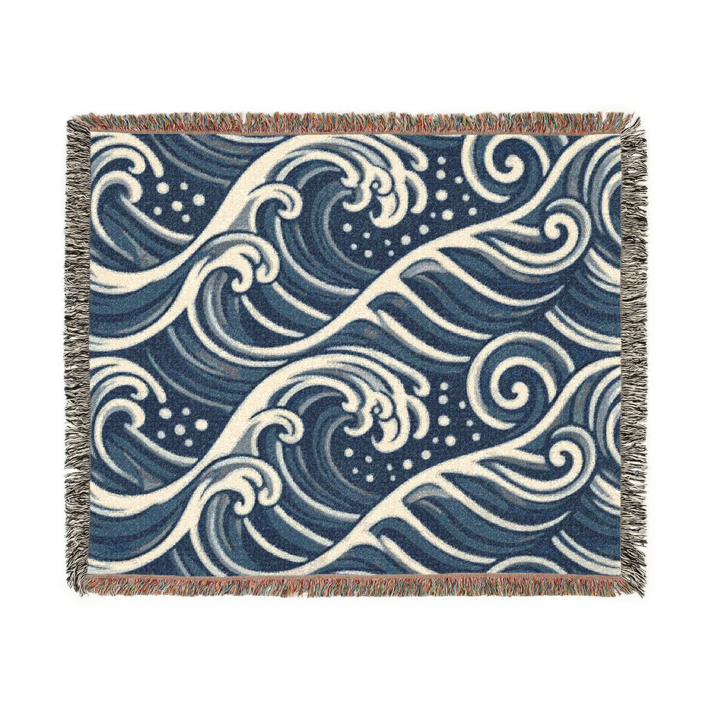 Ocean Wave Pattern Woven Blanket | Nautical Blue Throw