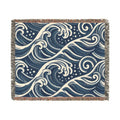 Ocean Wave Pattern Woven Blanket | Nautical Blue Throw