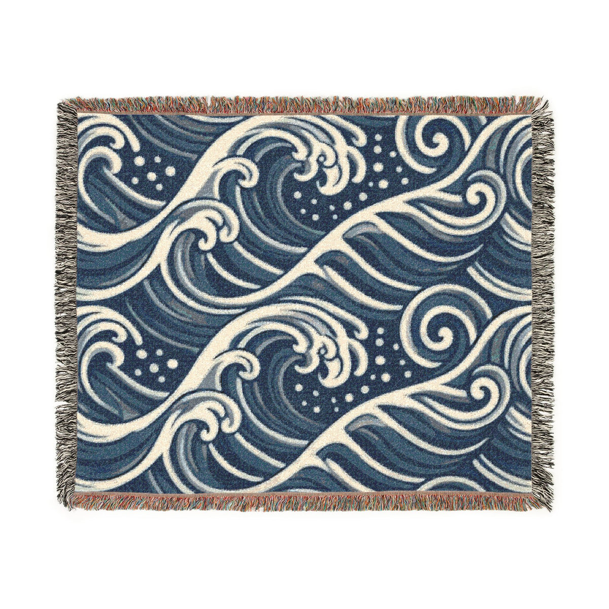 Ocean Wave Pattern Woven Blanket | Nautical Blue Throw