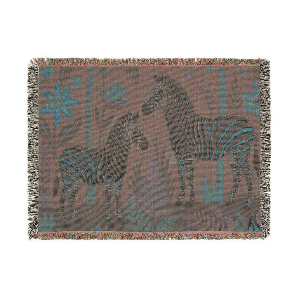 Zebra Jungle Illustration Woven Blanket | Animal Tapestry Throw