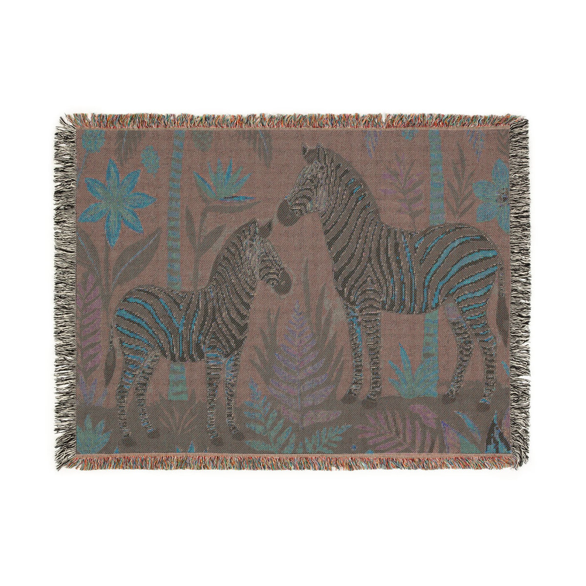Zebra Jungle Illustration Woven Blanket | Animal Tapestry Throw