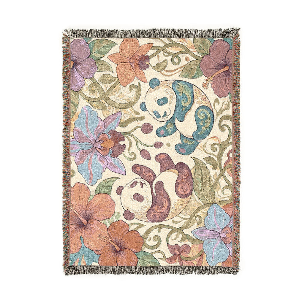 Tropical Panda Bear Woven Blanket I Animal Throw