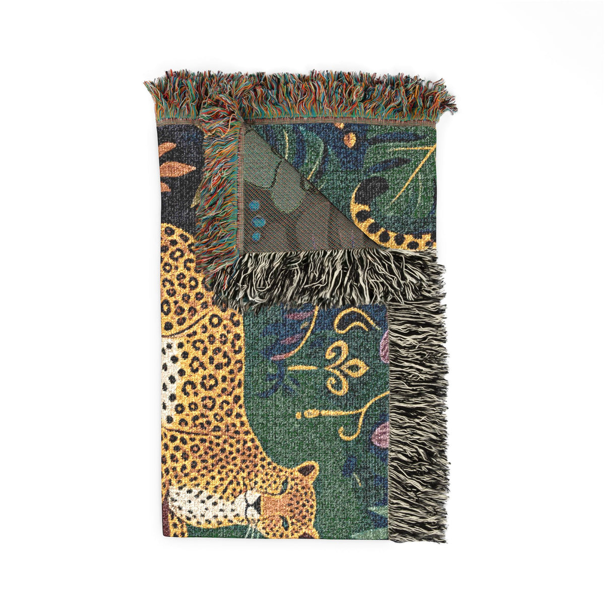 Jungle Leopard Tapestry Woven Blanket | Tropical Foliage Throw