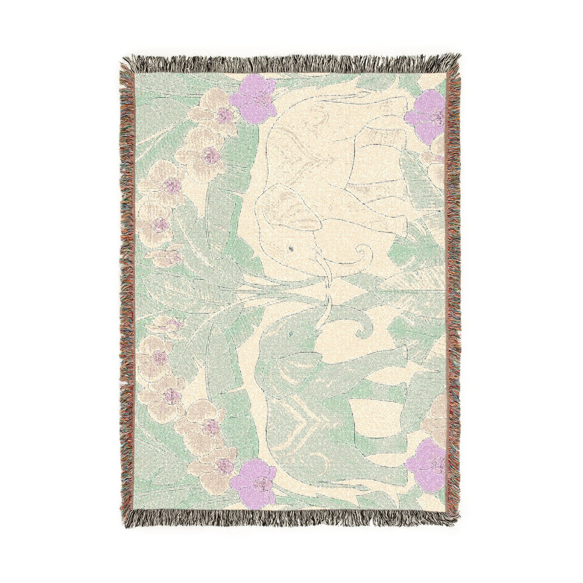 Art Nouveau Elephant Pattern Woven Blanket | Floral Tapestry Throw