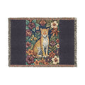 Floral Leopard Tapestry Woven Blanket | Vintage Botanical Cat Motif