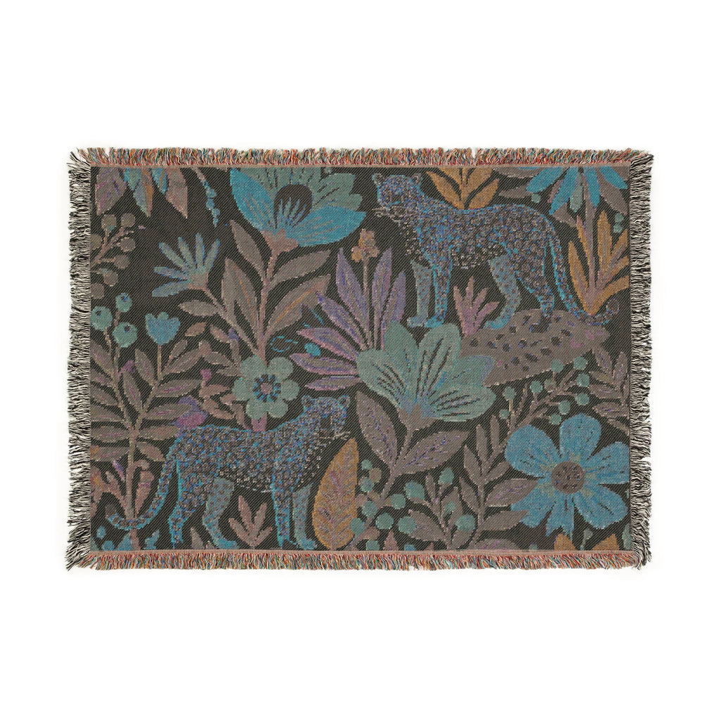 Floral Leopard Pattern Woven Blanket | Botanical Jungle Throw