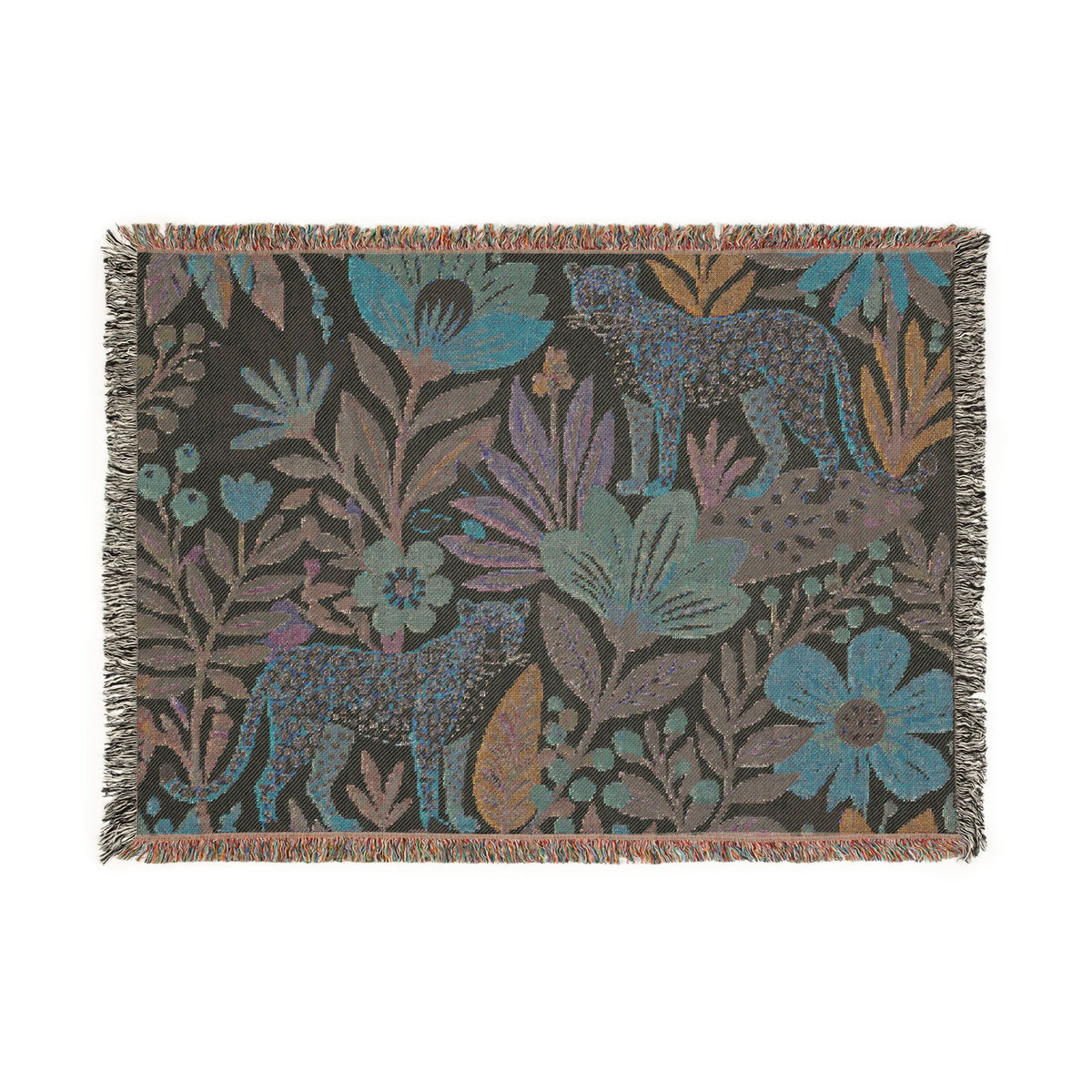 Floral Leopard Pattern Woven Blanket | Botanical Jungle Throw