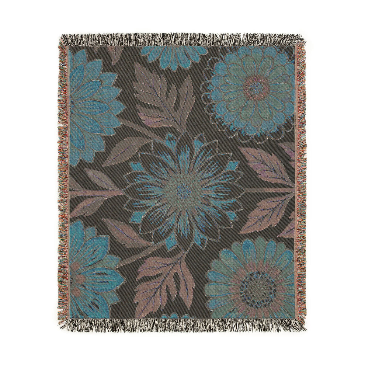 Sunflower and Dahlia floral Woven Blanket | boho floral throw tapestry