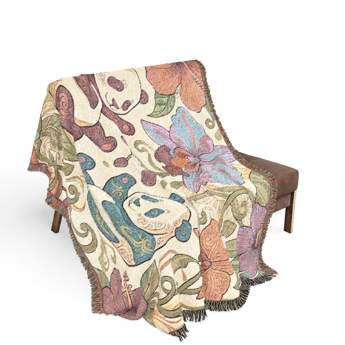 Tropical Panda Bear Woven Blanket I Animal Throw