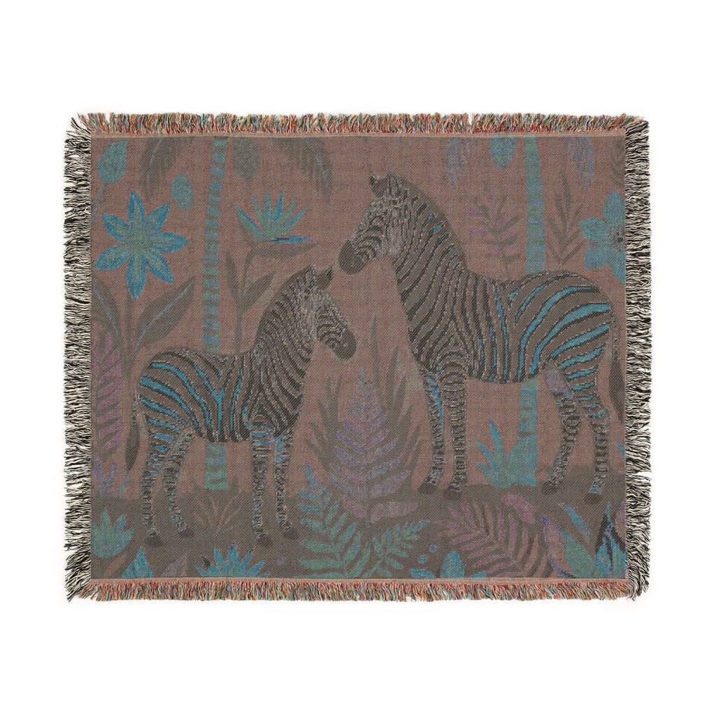 Zebra Jungle Illustration Woven Blanket | Animal Tapestry Throw