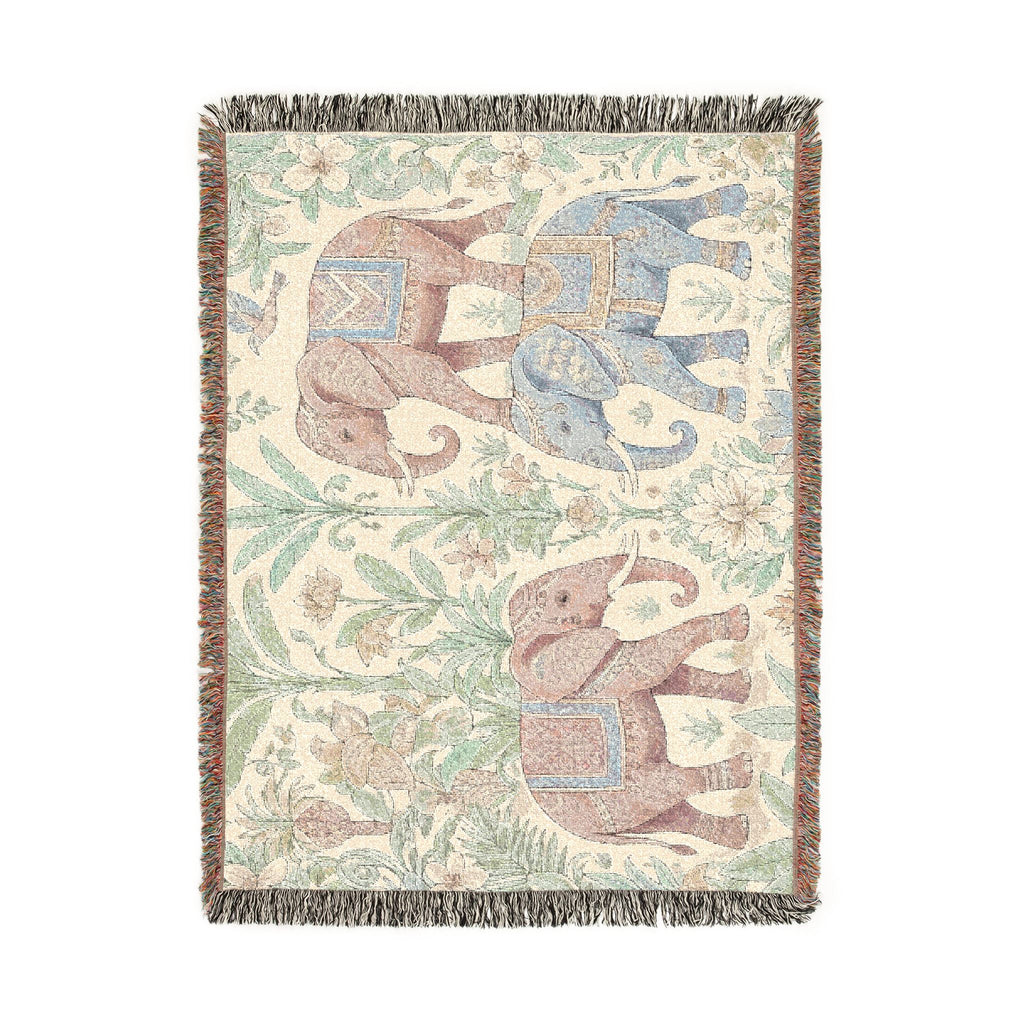 Boho Elephants Woven Blanket | Tapestry Animal Throw