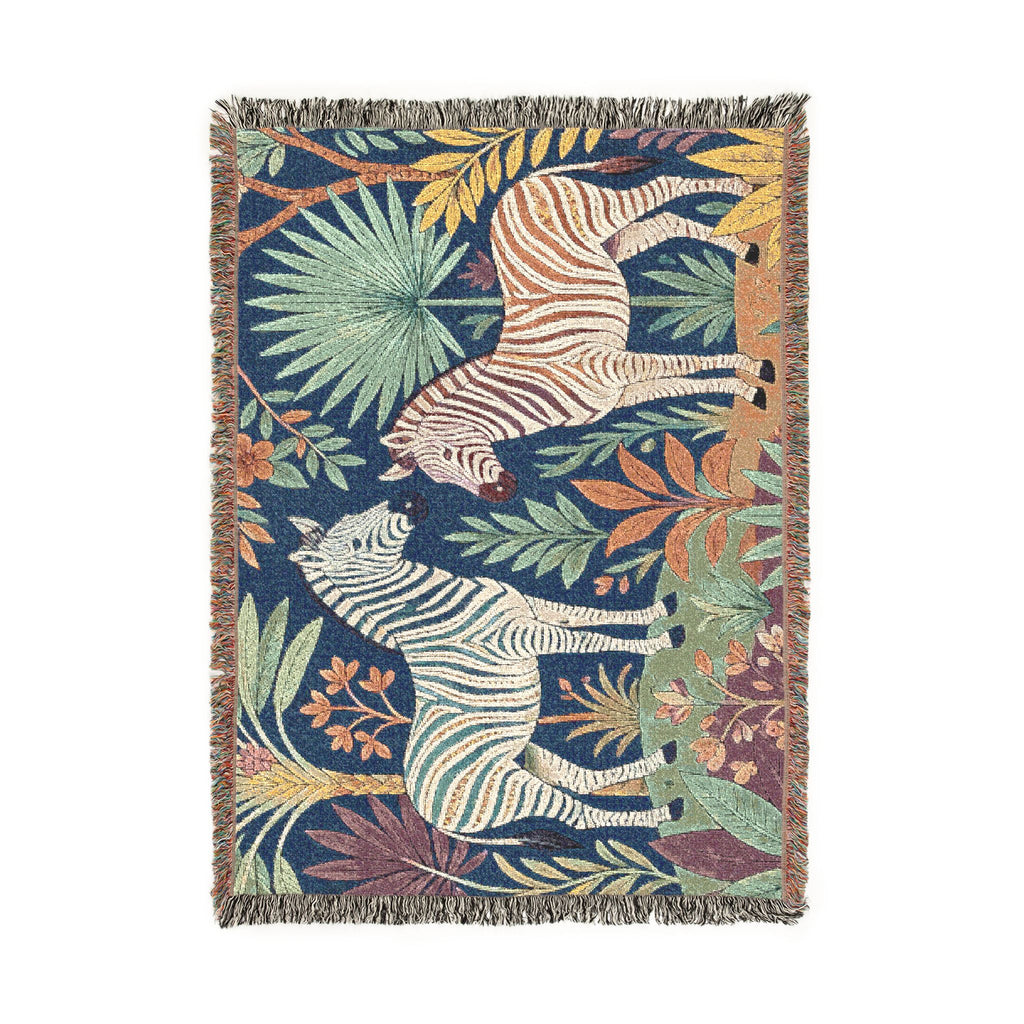 Jungle Zebra Tapestry Woven Blanket | Safari Animal Throw