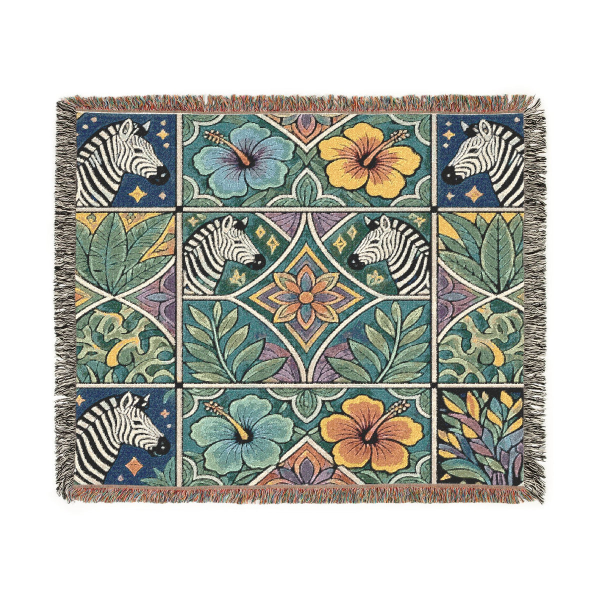 Victorian Floral Tile Woven Blanket | Tapestry Throw, Decorative Jacquard