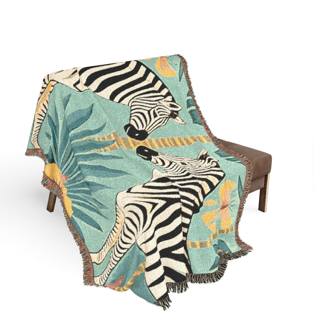 Zebra Mirror Illustration Woven Blanket | Tropical Safari Tapestry Throw