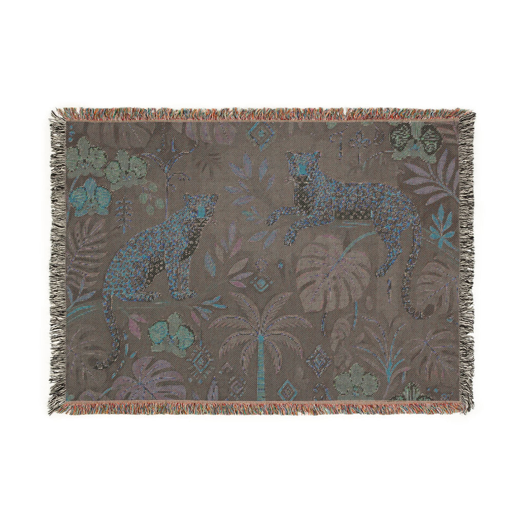 Jungle Leopard Tapestry Woven Blanket | Tropical Foliage Throw