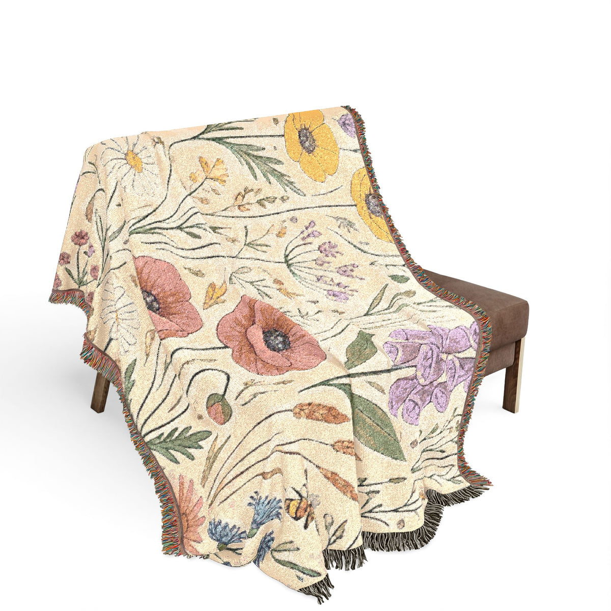 Wildflower Tapestry Woven Blanket | Floral Throw, Boho Home Decor