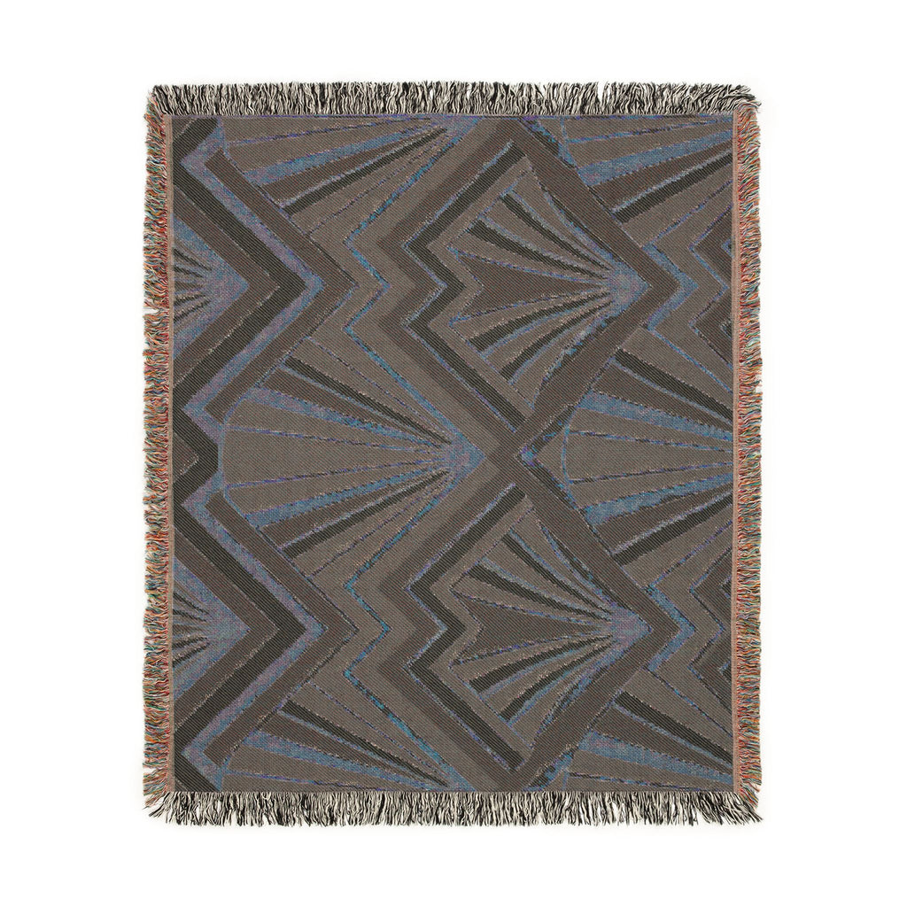 Art Deco Fan Pattern Woven Blanket | Geometric Throw, Retro Chevron Design