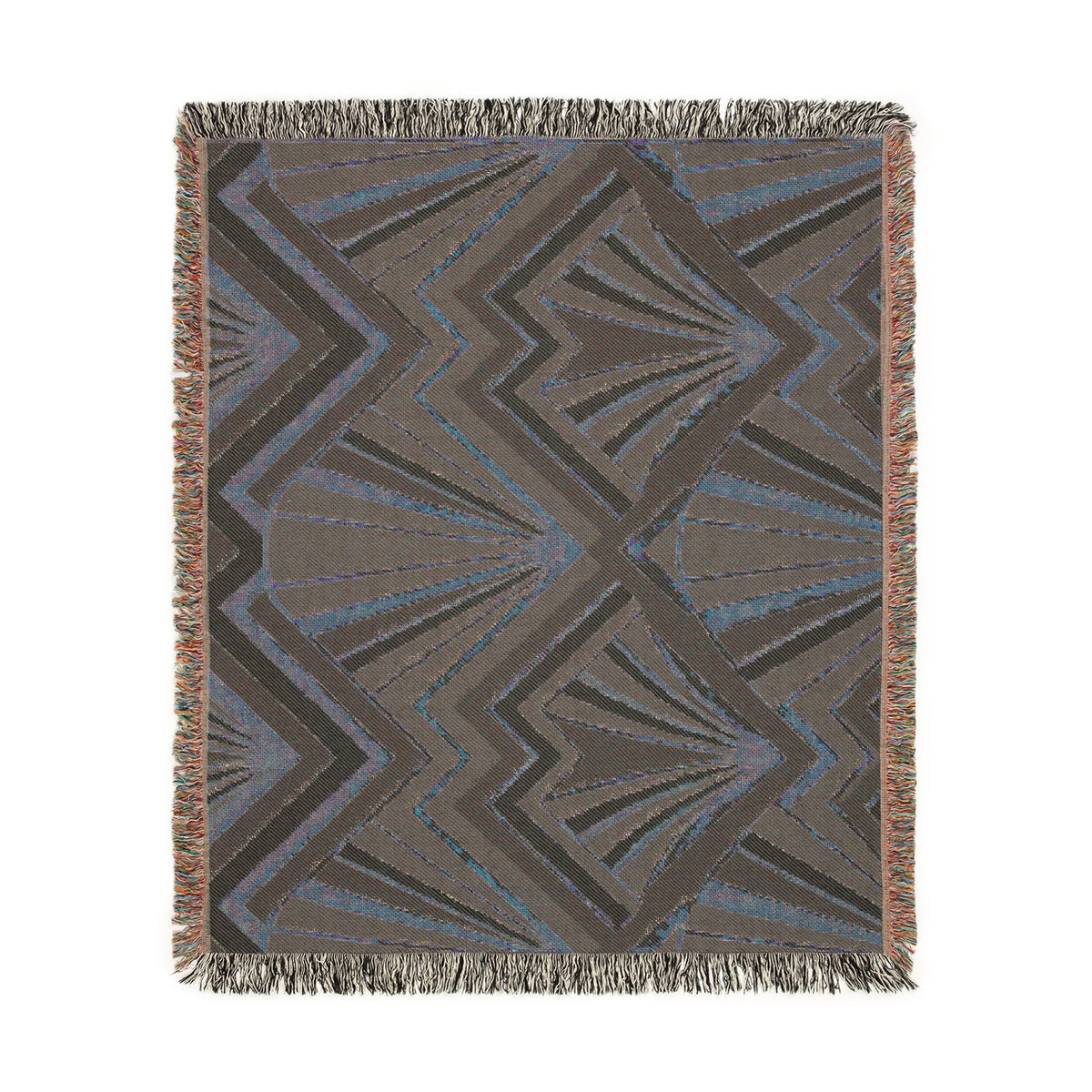 Art Deco Fan Pattern Woven Blanket | Geometric Throw, Retro Chevron Design