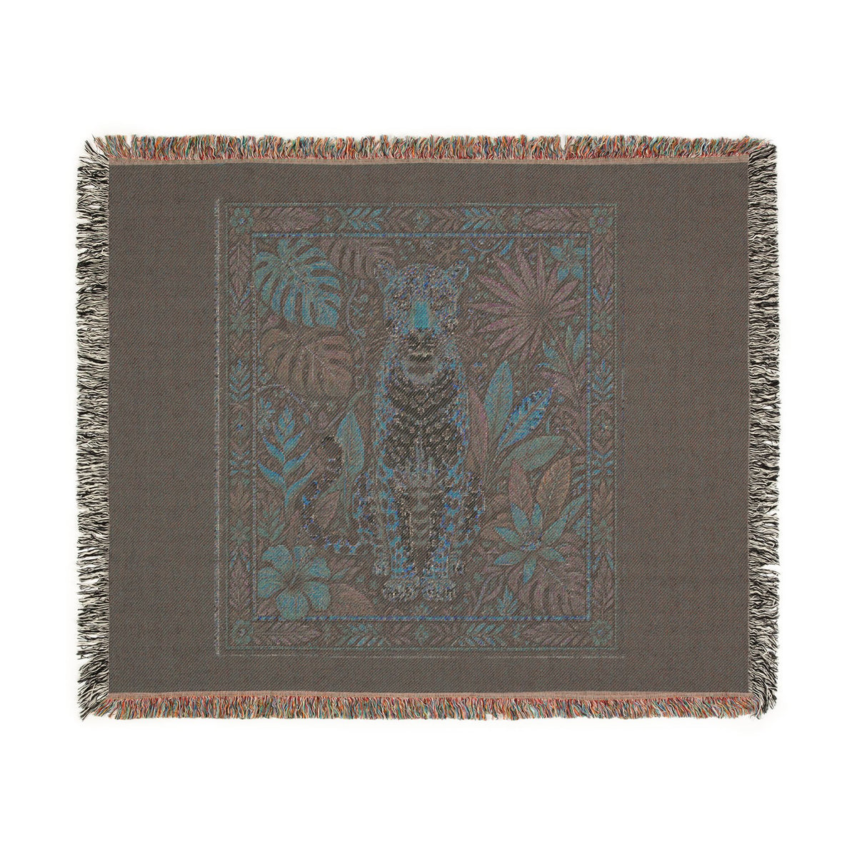 Vintage Mosaic Cheetah Woven Blanket | Jungle Leaves Tapestry Throw