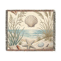 Seashell Beach Scene Woven Blanket | Coastal Ocean Tapestry Throw
